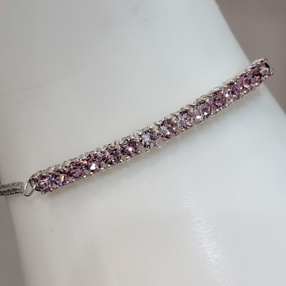SWAROVSKI Antique Pink Crystal Sterling Silver BOLO Bar Bracelet - Picture 14 of 14